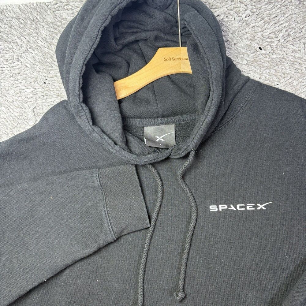 SPACEX Hoodie Mens Large Black Pullover Authentic Elon Musk Activewear Astronomy